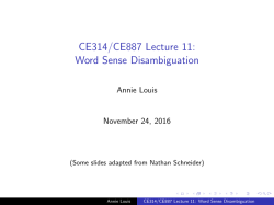 CE314/CE887 Lecture 11: Word Sense Disambiguation