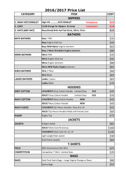 2016/2017 Price List - Point Leo Surf Life Saving Club