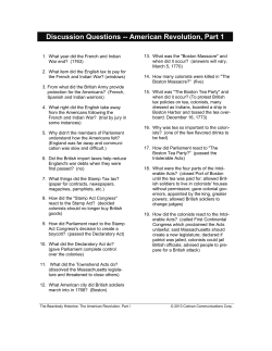 Discussion Questions -- American Revolution, Part 1