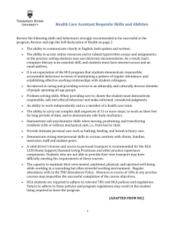 Health Care Assistant Requisite Skills and Abilities