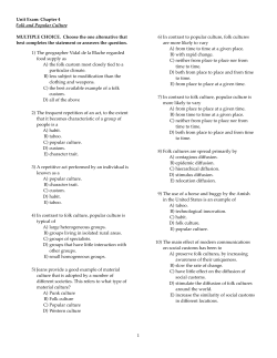 Unit Exam: Chapter 4 Folk and Popular Culture MULTIPLE CHOICE