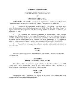AMENDED AND RESTATED CERTIFICATE OF INCORPORATION