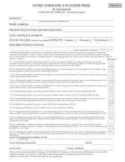 ENTRY FORM FOR A PULITZER PRIZE In Journalism
