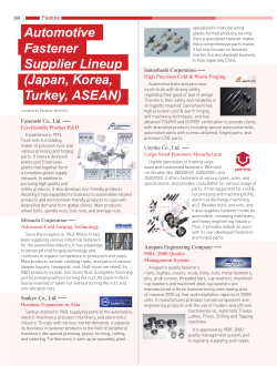 Automotive Fastener Supplier Lineup (Japan, Korea, Turkey, ASEAN)