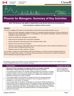 Phoenix for Managers: Summary of Key Activities