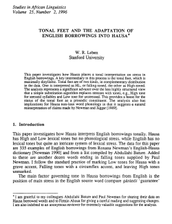 Studies in African Linguistics Volume 25, Number 2,1996 TONAL