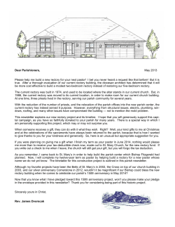 Dear Parishioners, May 2013 Please help me