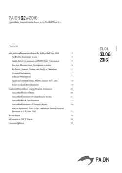 PAION Q2#2016 01.01. 30.06. 2016