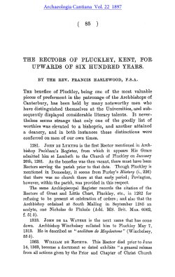 The Rectors of Pluckley, Kent, for upwards of Six Hundred Years