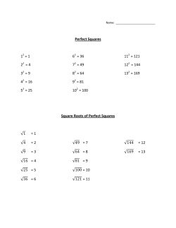 Perfect Squares 1 = 1 6 = 36 11 = 121 2 = 4 7 = 49 12