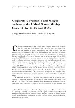 Corporate Governance and Merger Activity in the United States