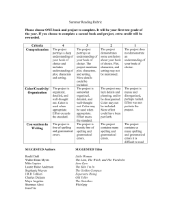 Summer Reading Rubric Please choose ONE book and