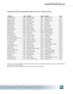 American Express&reg; FX International Payments Currency List: Sorted