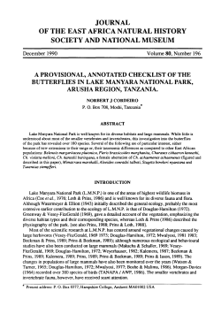 JOURNAL OF THE EAST AFRICA NATURAL HISTORY SOCIETY