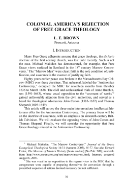 COLONIAL AMERICA`S REJECTION OF FREE GRACE THEOLOGY