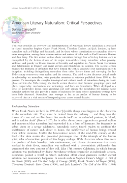 American Literary Naturalism: Critical Perspectives