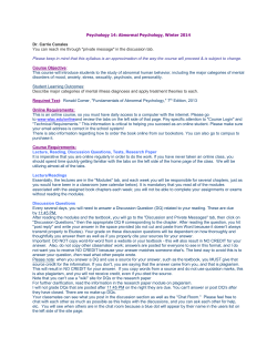 Psychology 14: Abnormal Psychology, Winter 2014 Dr. Carrie