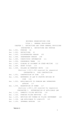 Business Organizations Code revisor`s report, part 1