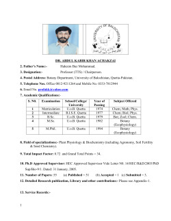 1 DR. ABDUL KABIR KHAN ACHAKZAI 2. Father`s Name: