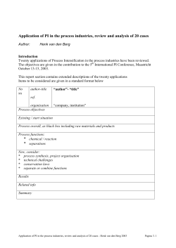 Application of PI in the process industries, review and analysis of 20