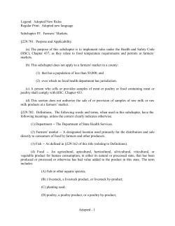 Adopted new language Subchapter FF. Farmers` Markets. &sect;229.701