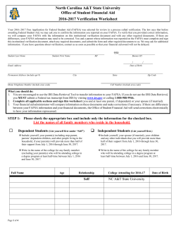 2009-2010 Verification Worksheet (Federal Student Aid Programs)