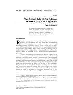 The Critical Role of Art: Adorno between Utopia and Dystopia
