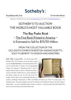 The Bay Psalm Book &ndash; The First Book Printed in America &ndash; Is