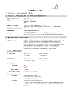 Magnesium Sulfate Injection 1. CHEMICAL PRODUCT