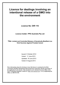 Licence for dealings involving an intentional release of a GMO into