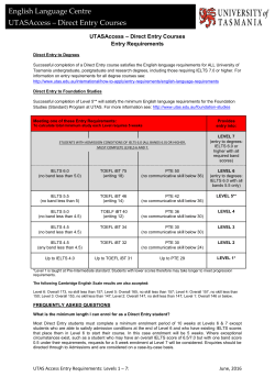 Entry Requirements for UTASAccess- Direct Entry