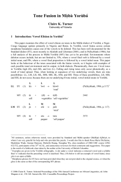 Tone Fusion in M&ograve;b&agrave; Yor&ugrave;b&aacute; - Cascadilla Proceedings Project