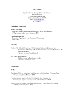 Jodi Cranston Department of the History of Art