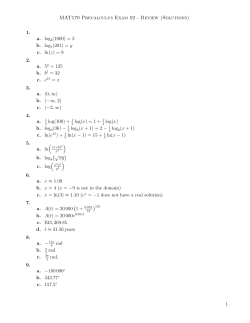 MAT170 Precalculus Exam 02 - Review (Solutions) 1. a. log b(1000