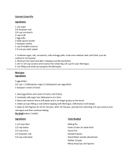 Coconut Cream Pie Ingredients 1 cup sugar 1/4 teaspoon salt 1/4