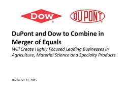 DuPont and Dow to Combine in Merger of Equals