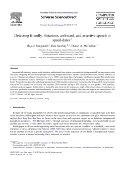 Detecting friendly, flirtatious, awkward, and assertive speech in