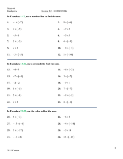 In Exercises 1-12, use a number line to find the sum. 1. 1 7 - +