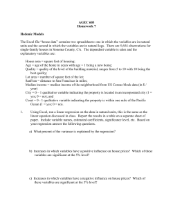 AGEC 603 Homework 7 Hedonic Models The Excel file &ldquo;house data