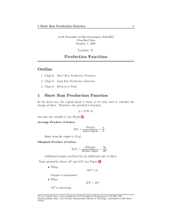 Production Functions Outline 1 Short Run Production Function