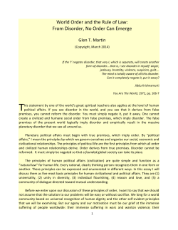 62. World Order and the Rule of Law: From Disorder, No Order Can