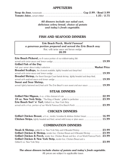 Dinner Menu - The Erie Beach Hotel