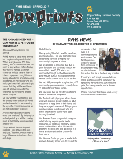 2017 Spring Newsletter! - Rogue Valley Humane Society
