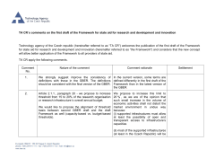 TA CR&acute;s comments on the first draft of the Framework for state aid for