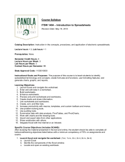 Course Syllabus ITSW 1404 &ndash; Introduction to Spreadsheets