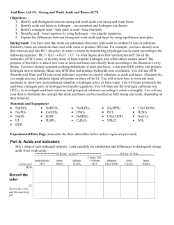 Acid/Base Lab #1: Strong Acids and Bases