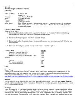 Obesity, Weight Control and Fitness Syllabus