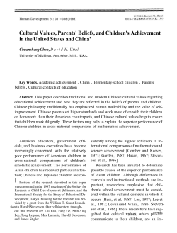 Cultural Values, Parents` Beliefs, and Children`s