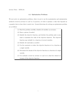 Lecture Notes &ndash; MTH 251 4.4. Optimization Problems We now arrive