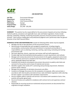 JOB DESCRIPTION Job Title: Procurement Manager Department